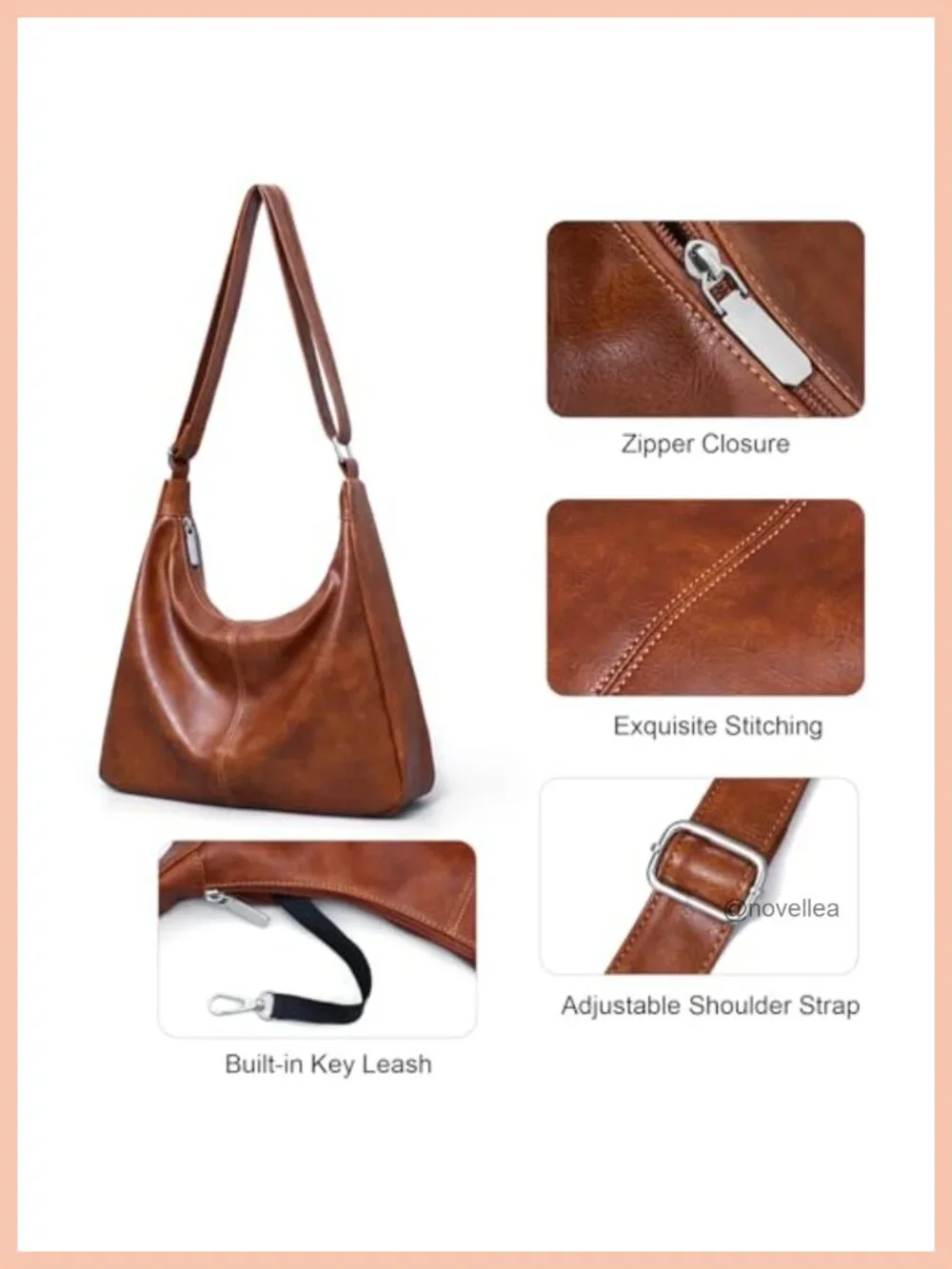 Women Vegan Leather Hobo Bag Slouchy Shoulder Tote Crossbody Adjustable Strap 5